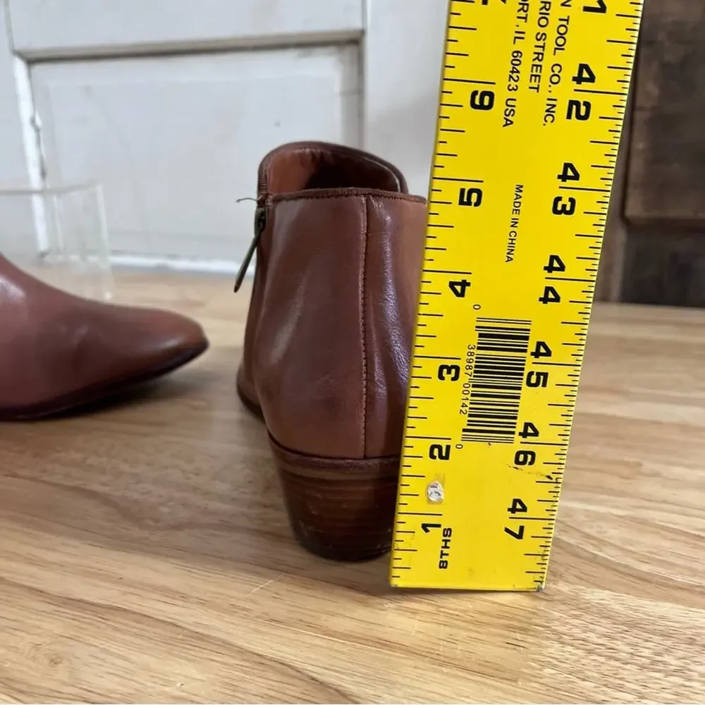 Sam Edelman Boots Women's Size 7 Brown Leather Petty Ankle Stacked Heel Side Zip